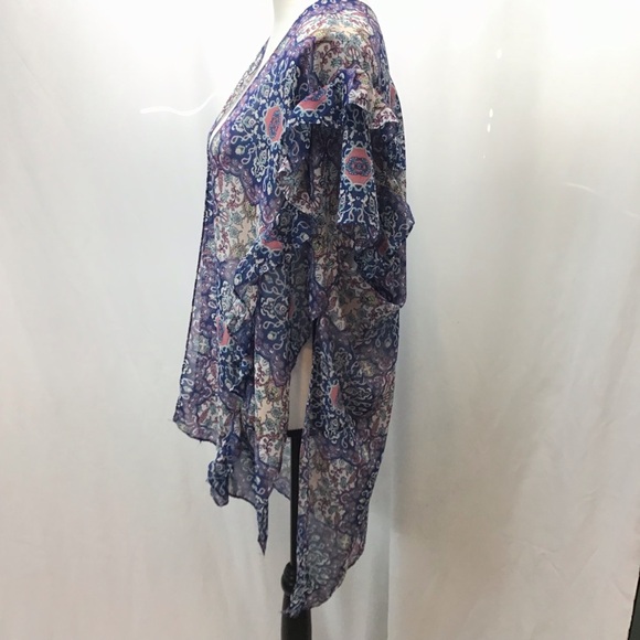 NWOT Est. 1946 Blue Chiffon Short Sleeve Sheer Swimsuit Coverup Kimono One Size - Picture 2 of 8